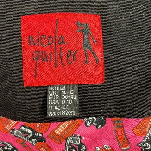 Nicola Quilter Mini Skirt Embroidered Circles Black Size 8-10 Unique Designer - Picture 3 of 8